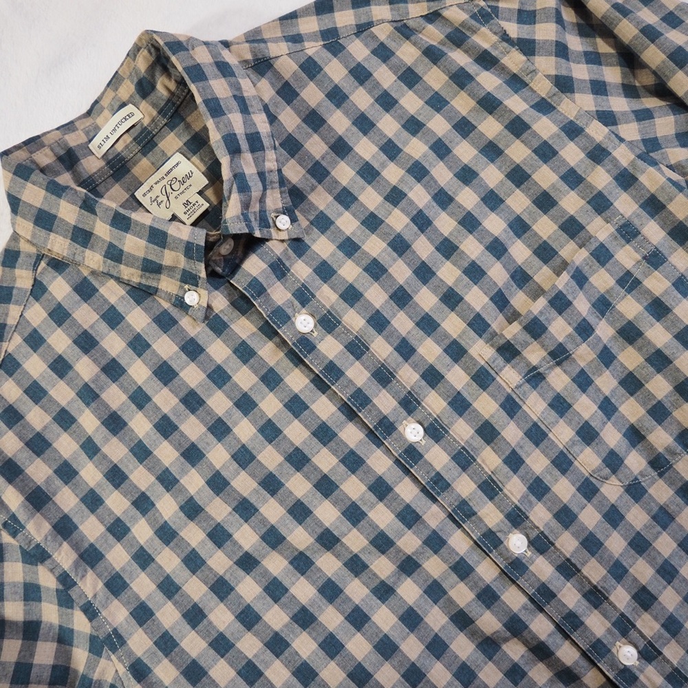 J. Crew Slim Untucked Sz M Blue and Cream Gingham Shirt 100% Cotton